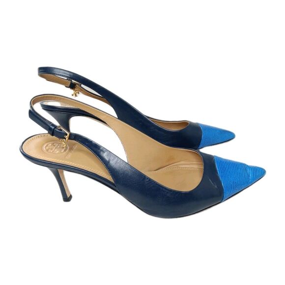 Tory Burch Penelope CapToe Slingback Pump Women's Shoes Size 9 Black Blue - Picture 2 of 12